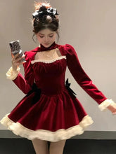 BXOXO party look inspos Vintage Christmas Sweet Velvet Princess Dresses for Women Autumn Elegant Lace Patchwork Birthday Party Vestidos Y2K Mini Dress